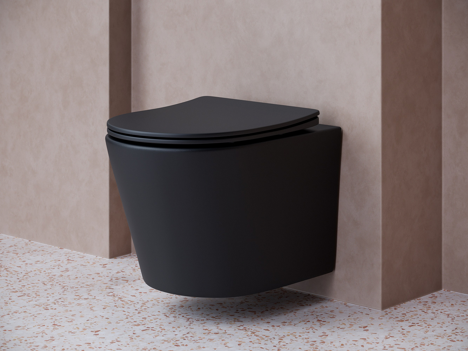 Ceramicanova Balearica Унитаз подвесной 36,5х49 см, безободковый с крышкой, цвет: черный матовый CN6000MB