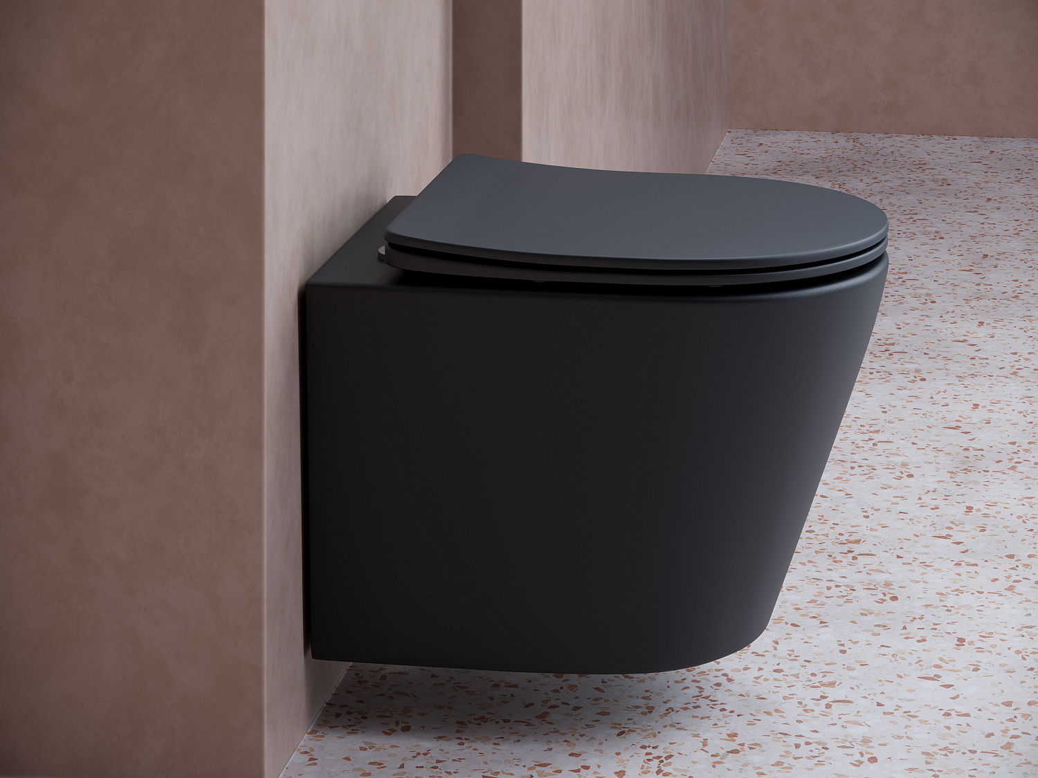 Ceramicanova Balearica Унитаз подвесной 36,5х49 см, безободковый с крышкой, цвет: черный матовый CN6000MB