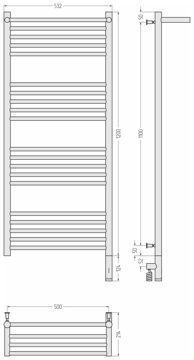 Сунержа Богема 3.0 с 1 полкой Полотенцесушитель эл. 53,2x132,4h см, прав., без покр. 00-5807-1250