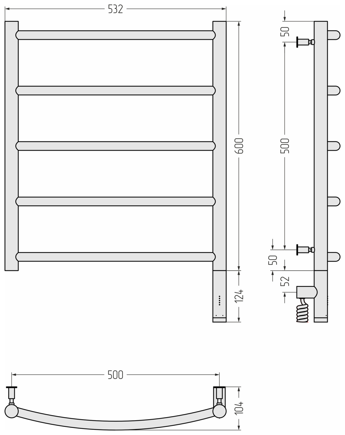 Сунержа Галант 3.0 Полотенцесушитель электрический 53,2x72,4h см, правое, шампань 020-5801-6050