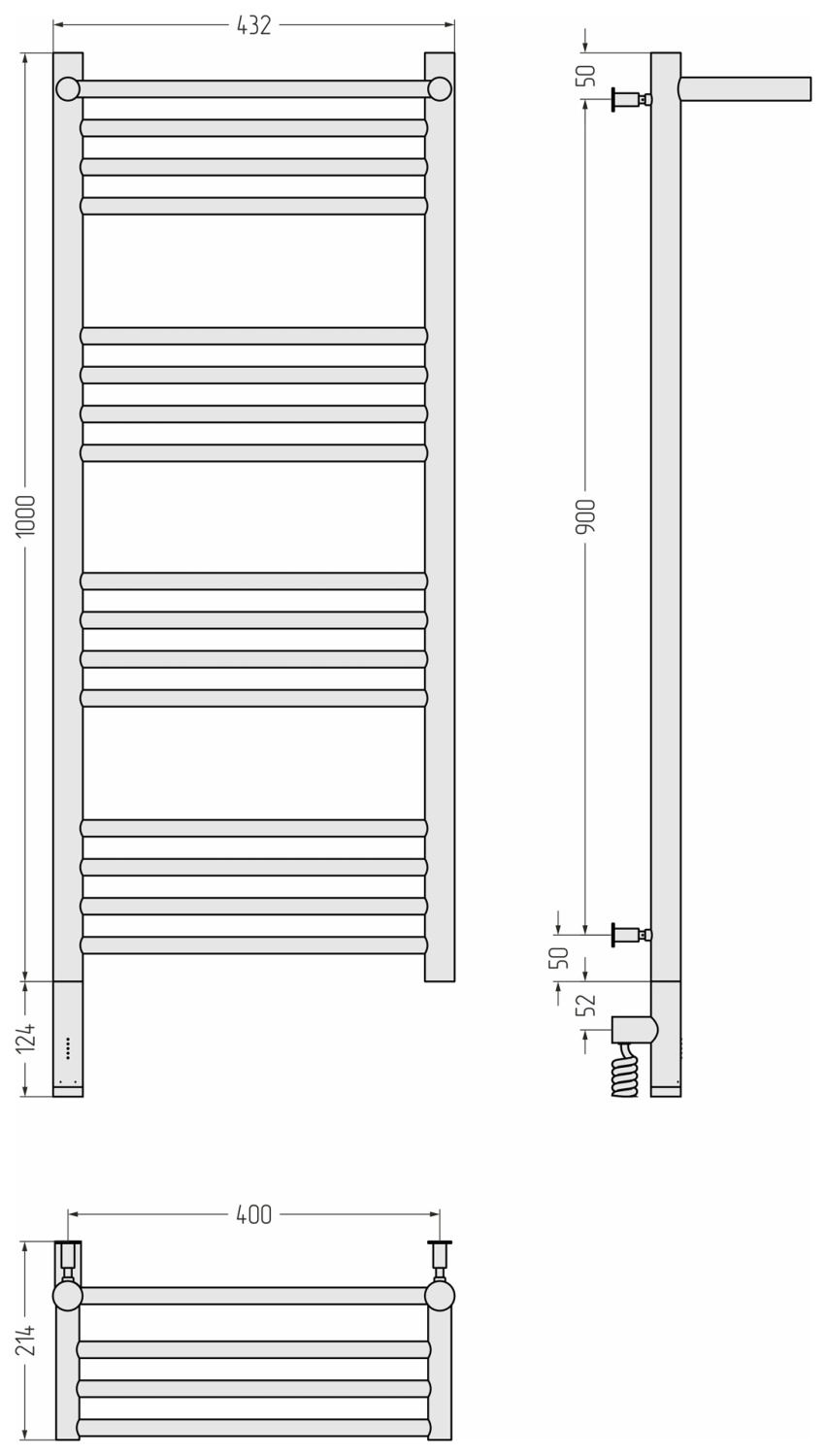 Сунержа Богема 3.0 с 1 полкой Полотенцесушитель электр. 43,2x112,4h см, левое, шампань 020-5806-1040