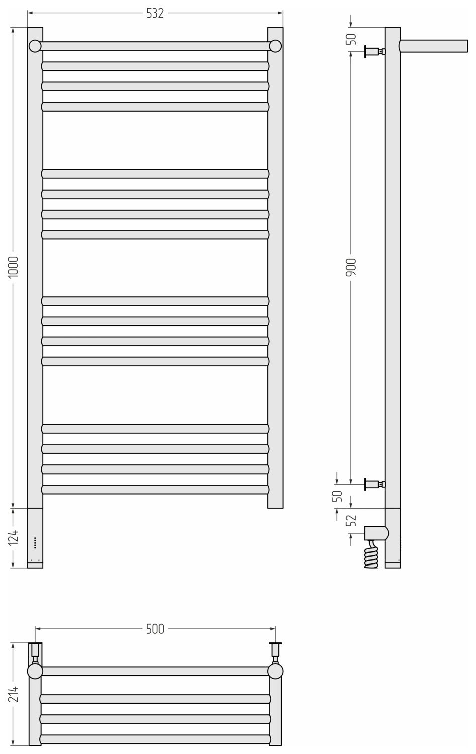 Сунержа Богема 3.0 с 1 полкой Полотенцесушитель электр. 53,2x112,4h см, левое, шампань 020-5806-1050