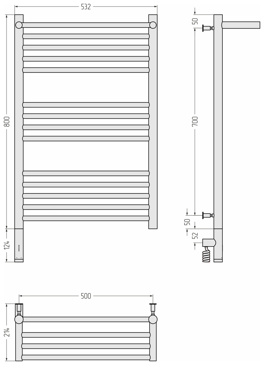 Сунержа Богема 3.0 с 1 полкой Полотенцесушитель электр. 53,2x92,4h см, левое, шампань 020-5806-8050