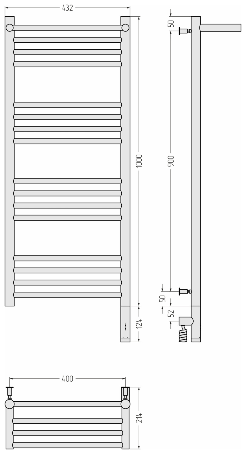 Сунержа Богема 3.0 с 1 полкой Полотенцесушитель электр. 43,2x112,4h см, прав., шампань 020-5807-1040