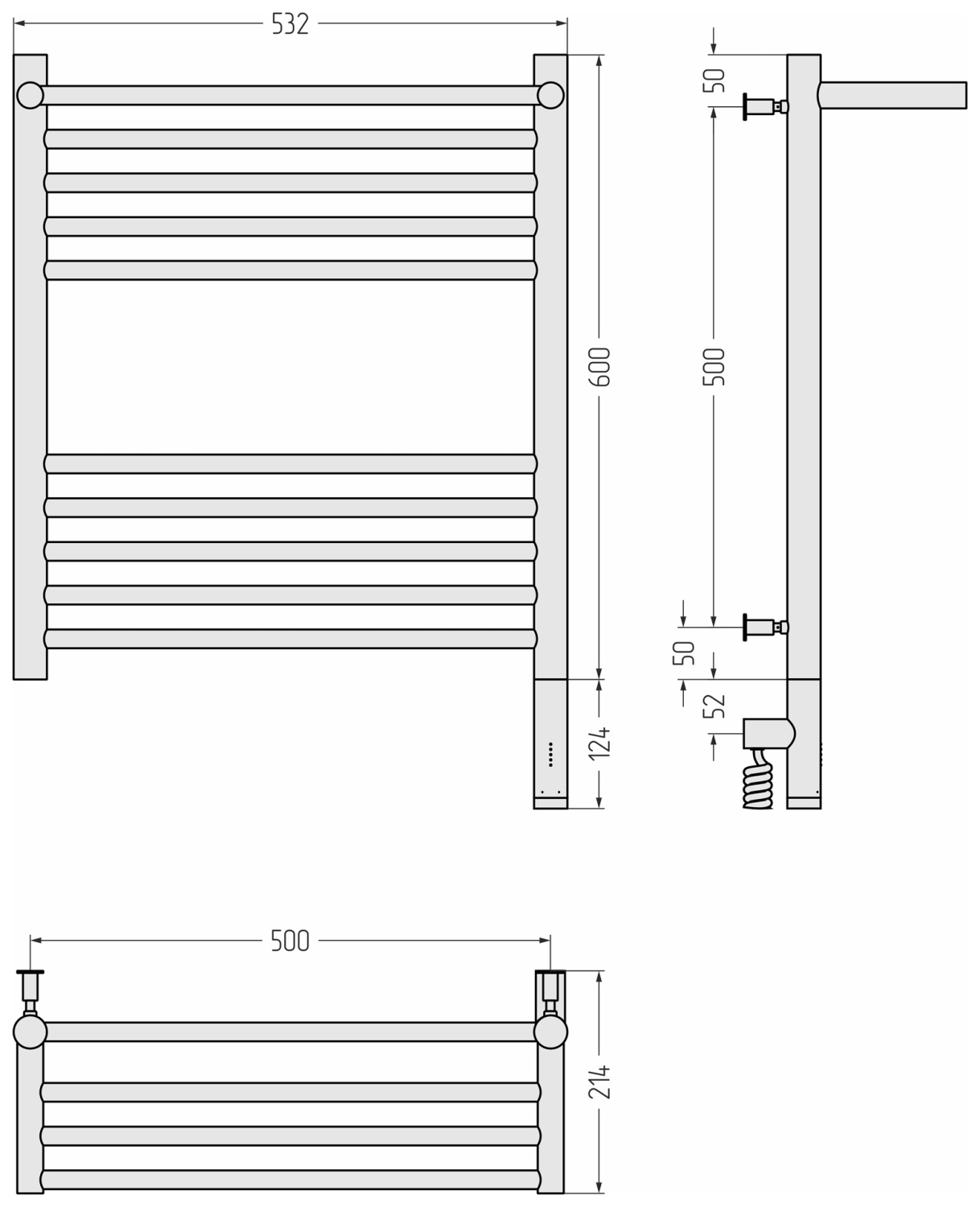 Сунержа Богема 3.0 с 1 полкой Полотенцесушитель электр. 53,2x72,4h см, правое, шампань 020-5807-6050