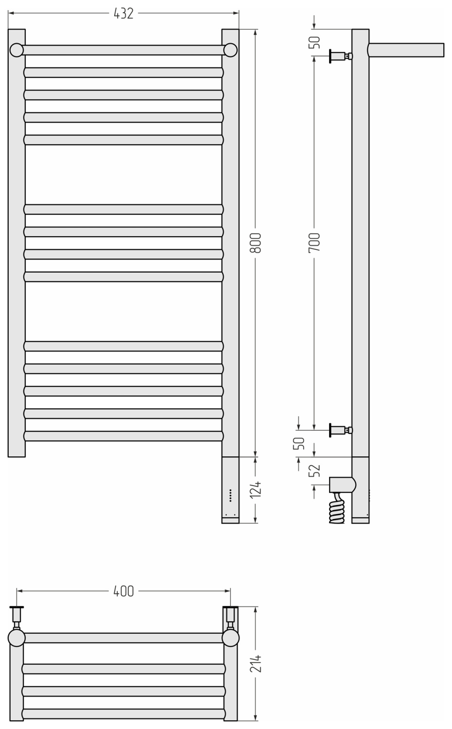 Сунержа Богема 3.0 с 1 полкой Полотенцесушитель электр. 43,2x92,4h см, правое, шампань 020-5807-8040