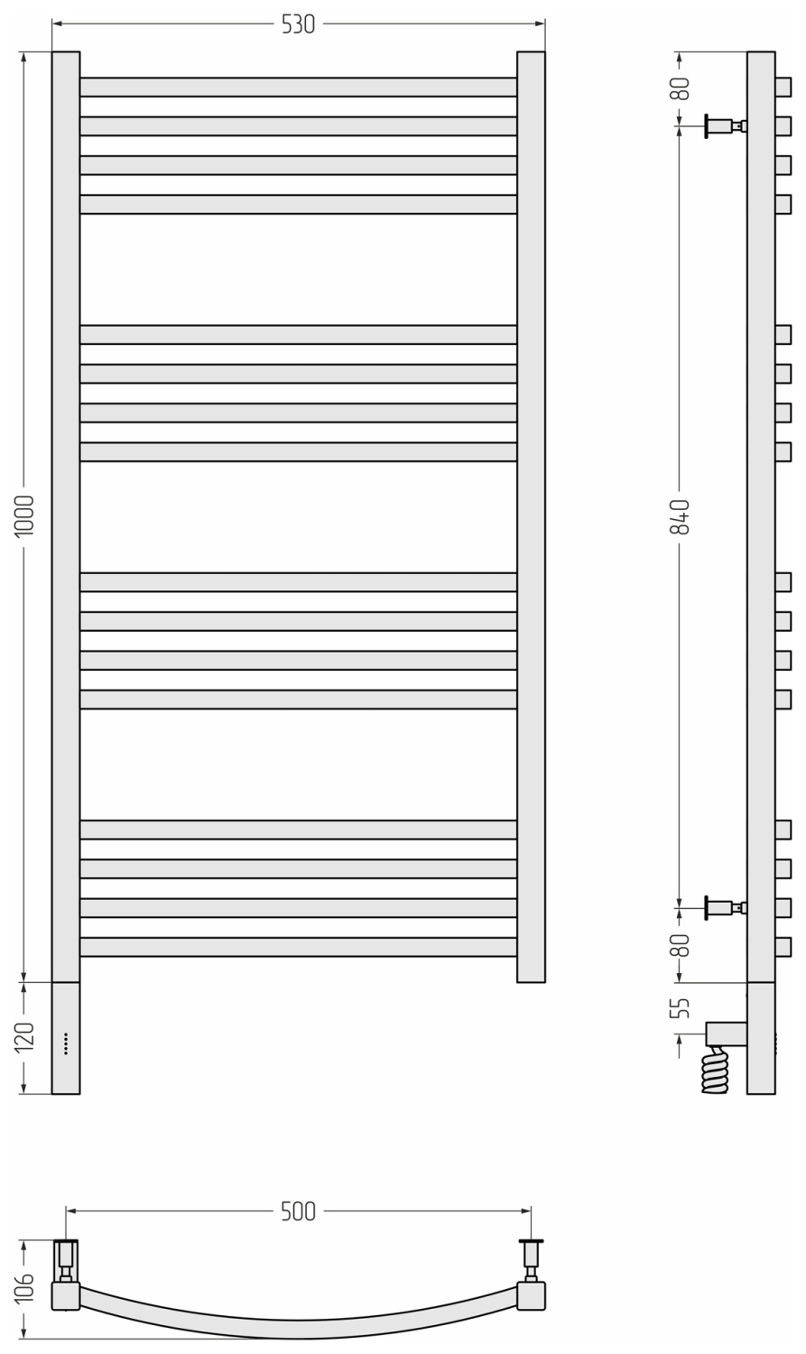 Сунержа Аркус 3.0 Полотенцесушитель электрический 53x112h см, лев., цвет: мат. шампань 022-5704-1050
