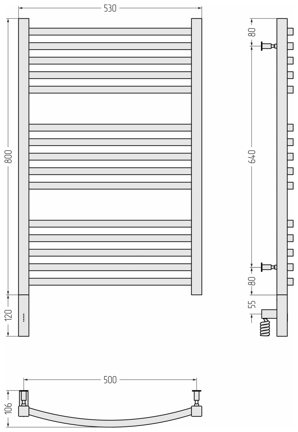 Сунержа Аркус 3.0 Полотенцесушитель электрический 53x92h см, левое, цвет: мат. шампань 022-5704-8050