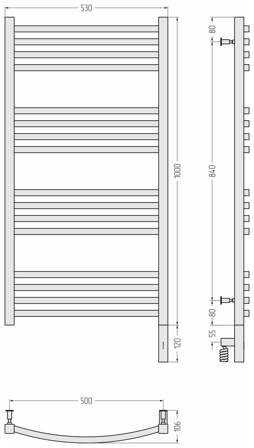 Сунержа Аркус 3.0 Полотенцесушитель электрический 53x112h см, правое, матовая шампань 022-5705-1050