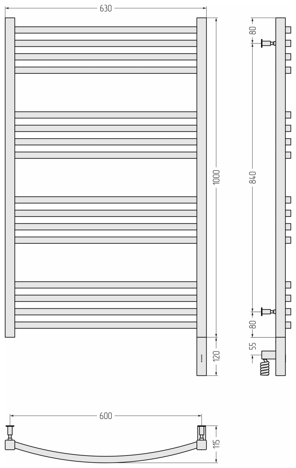 Сунержа Аркус 3.0 Полотенцесушитель электрический 63x112h см, правое, матовая шампань 022-5705-1060