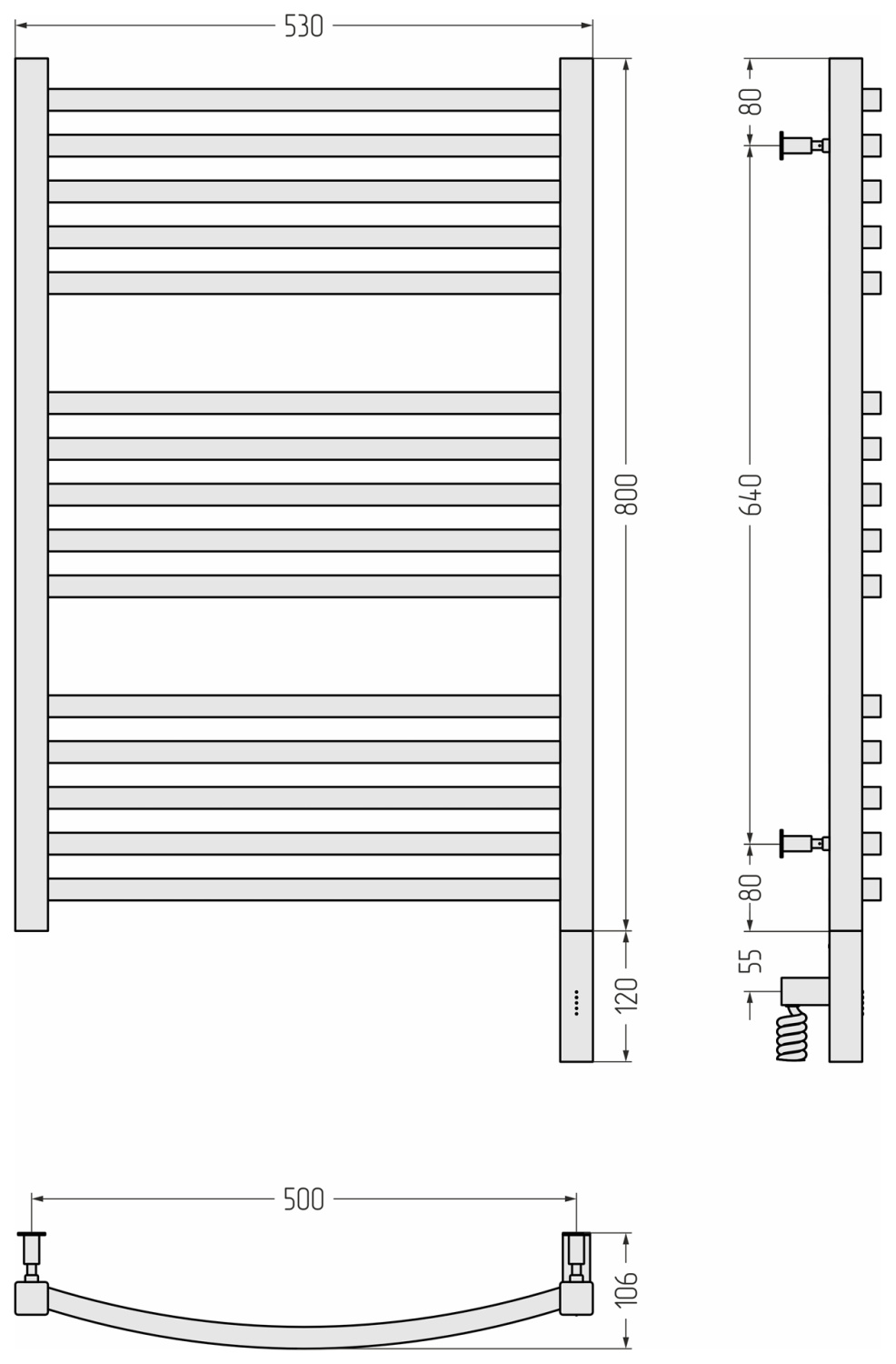 Сунержа Аркус 3.0 Полотенцесушитель электрический 53x92h см, прав., цвет: мат. шампань 022-5705-8050