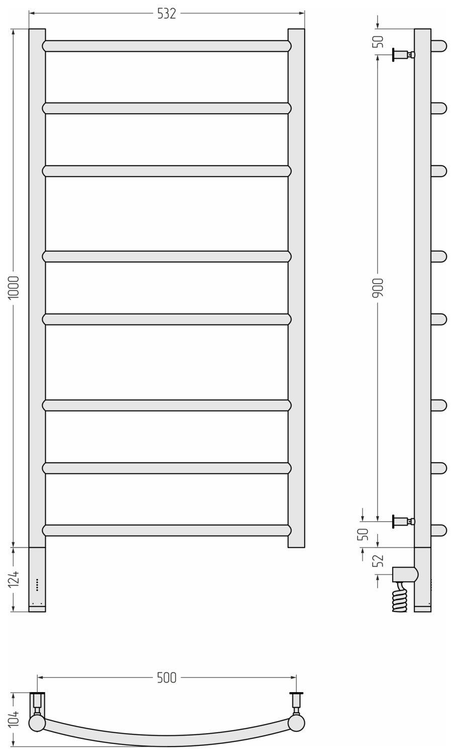 Сунержа Галант 3.0 Полотенцесушитель электрический 53,2x112,4h см, левое, мат. шампань 022-5800-1050