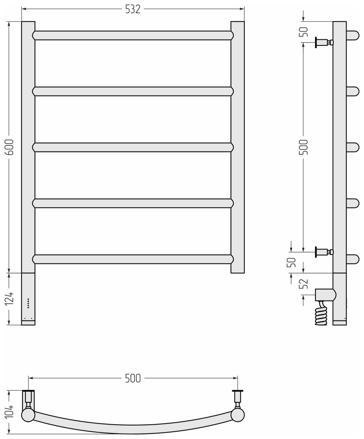 Сунержа Галант 3.0 Полотенцесушитель электрический 53,2x72,4h см, левое, мат. шампань 022-5800-6050