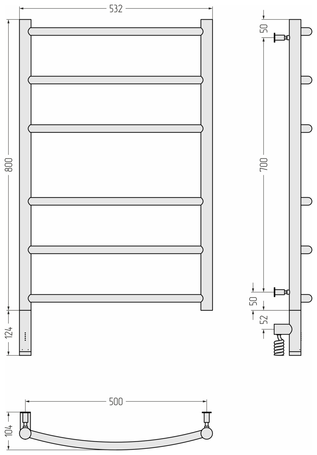 Сунержа Галант 3.0 Полотенцесушитель электрический 53,2x92,4h см, левое, мат. шампань 022-5800-8050