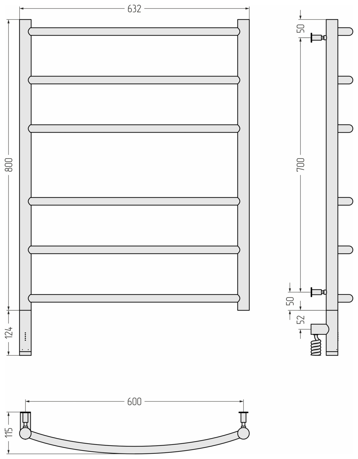 Сунержа Галант 3.0 Полотенцесушитель электрический 63,2x92,4h см, левое, мат. шампань 022-5800-8060