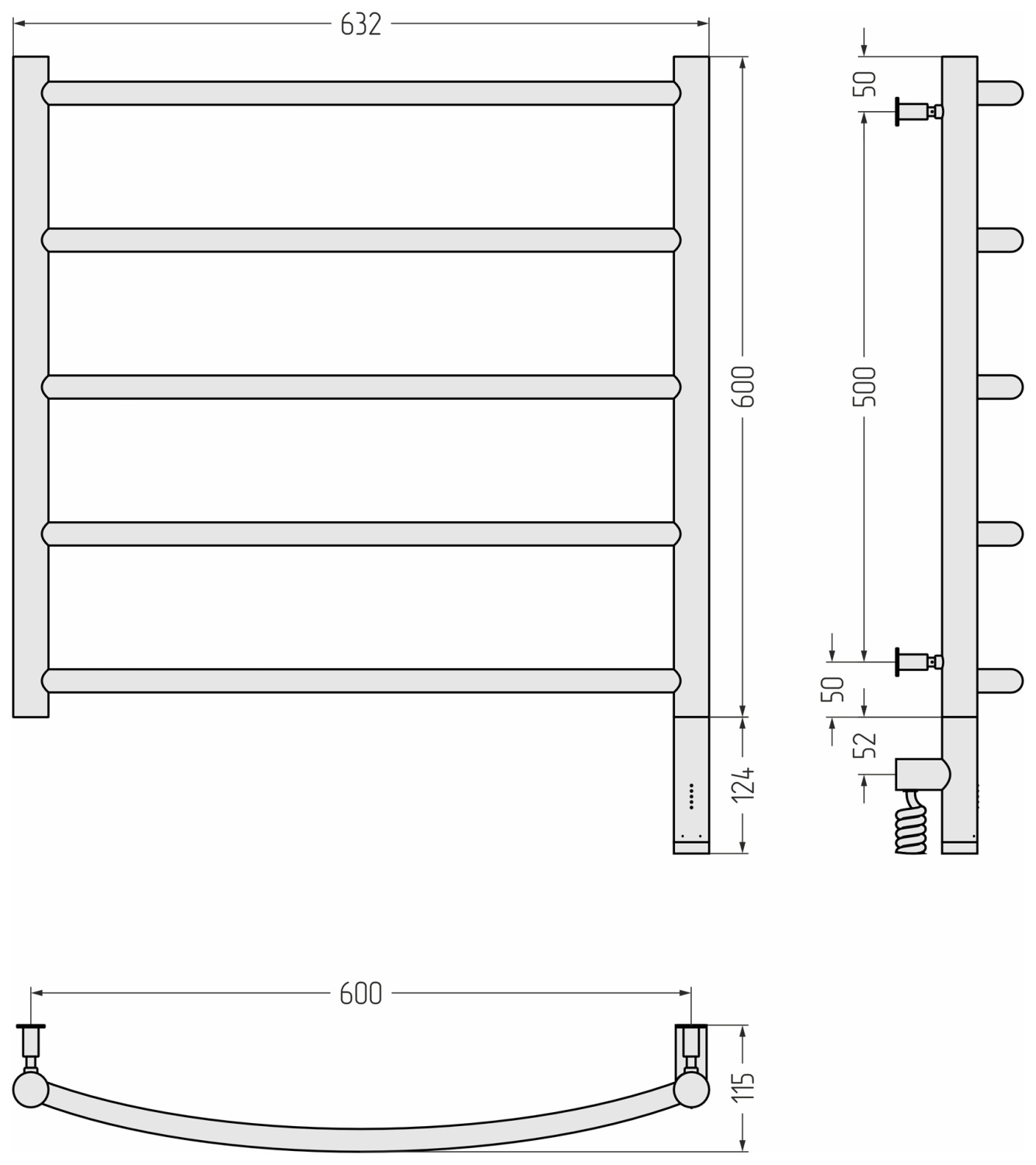 Сунержа Галант 3.0 Полотенцесушитель электрический 63,2x72,4h см, правое, мат. шампань 022-5801-6060