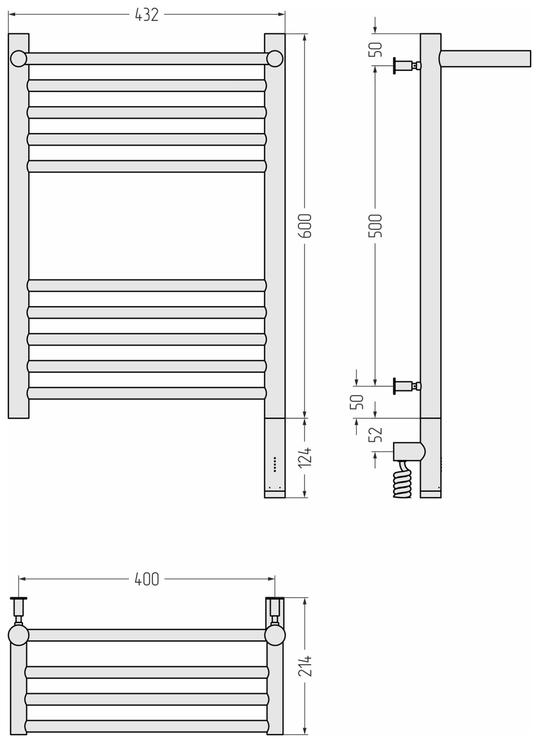 Сунержа Богема 3.0 с 1 п. Полотенцесушитель электр. 43,2x72,4h см, прав., мат. шампань 022-5807-6040