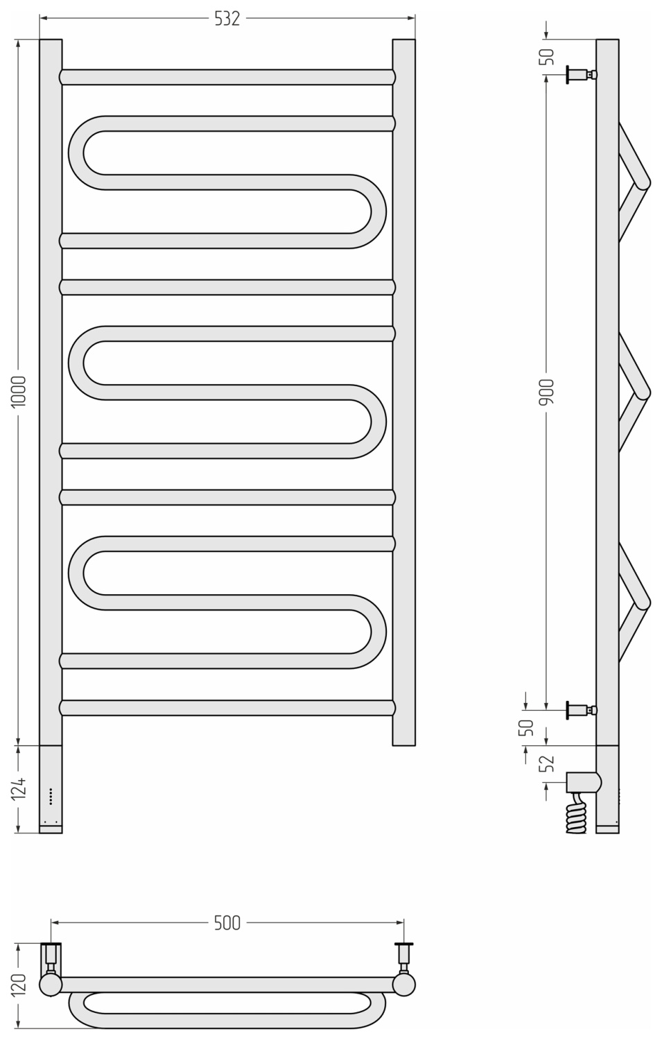 Сунержа Элегия 3.0 Полотенцесушитель электрический 53,2x112,4h см, левое, мат. шампань 022-5818-1050