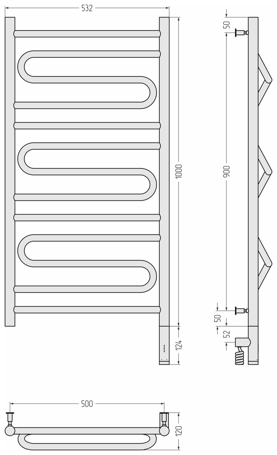 Сунержа Элегия 3.0 Полотенцесушитель электрический 53,2x112,4h см, прав., мат. шампань 022-5819-1050