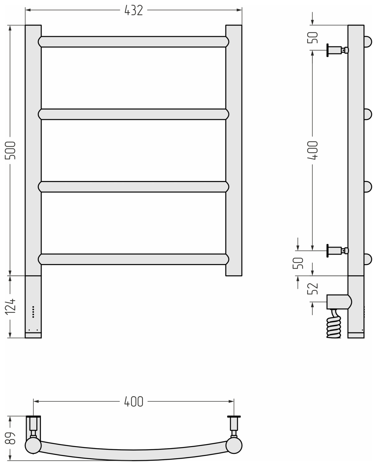 Сунержа Галант 3.0 Полотенцесушитель электрический 43,2x62,4h см, левое, мат. золото 032-5800-5040