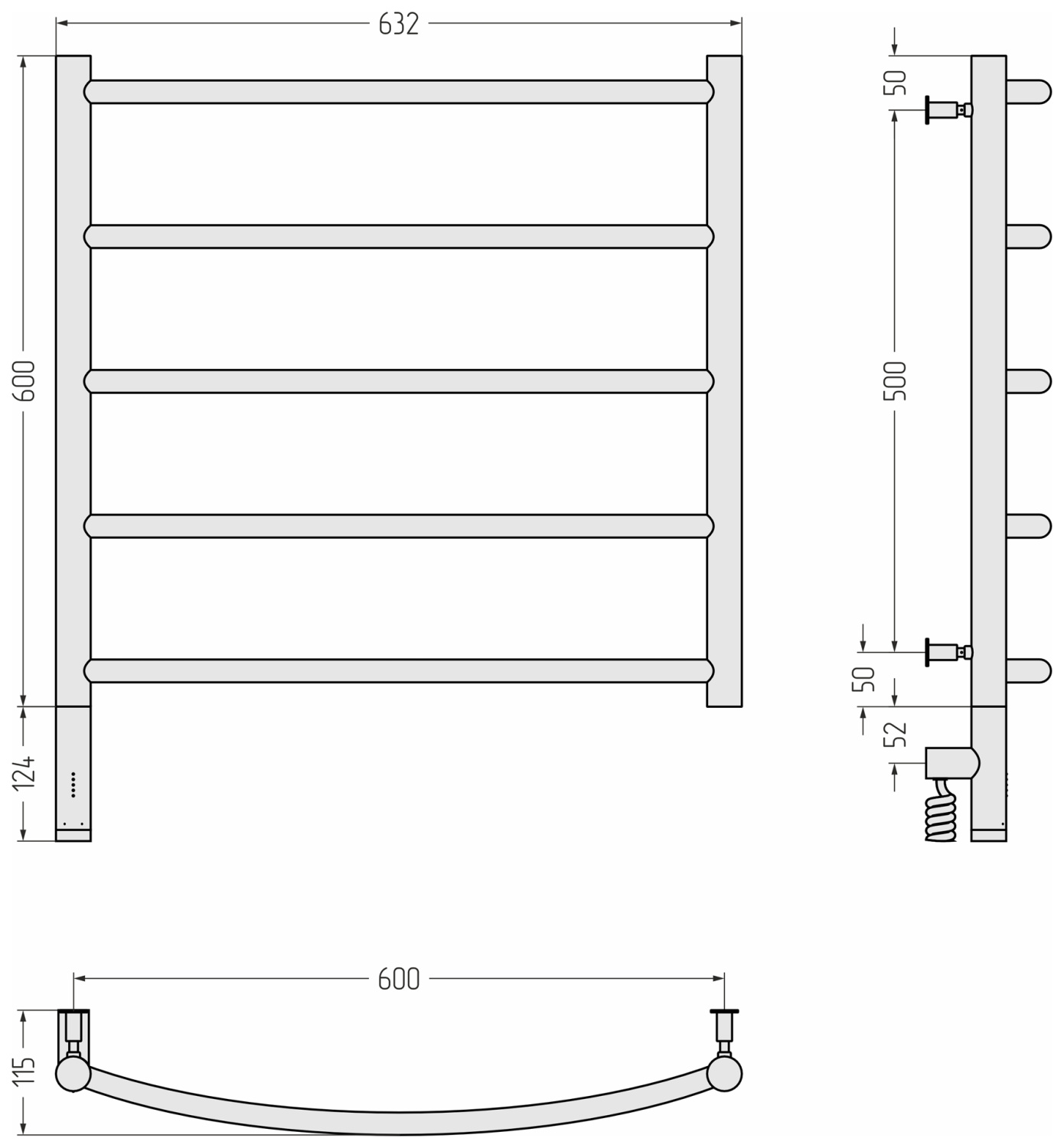 Сунержа Галант 3.0 Полотенцесушитель электрический 63,2x72,4h см, левое, мат. золото 032-5800-6060