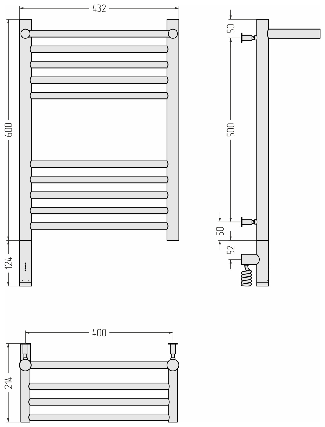 Сунержа Богема 3.0 с 1 п. Полотенцесушитель электр. 43,2x72,4h см, левое, мат. золото 032-5806-6040