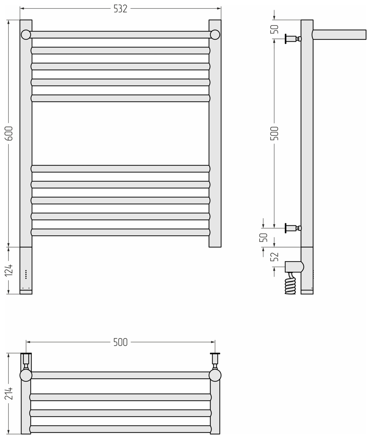 Сунержа Богема 3.0 с 1 п. Полотенцесушитель электр. 53,2x72,4h см, левое, мат. золото 032-5806-6050