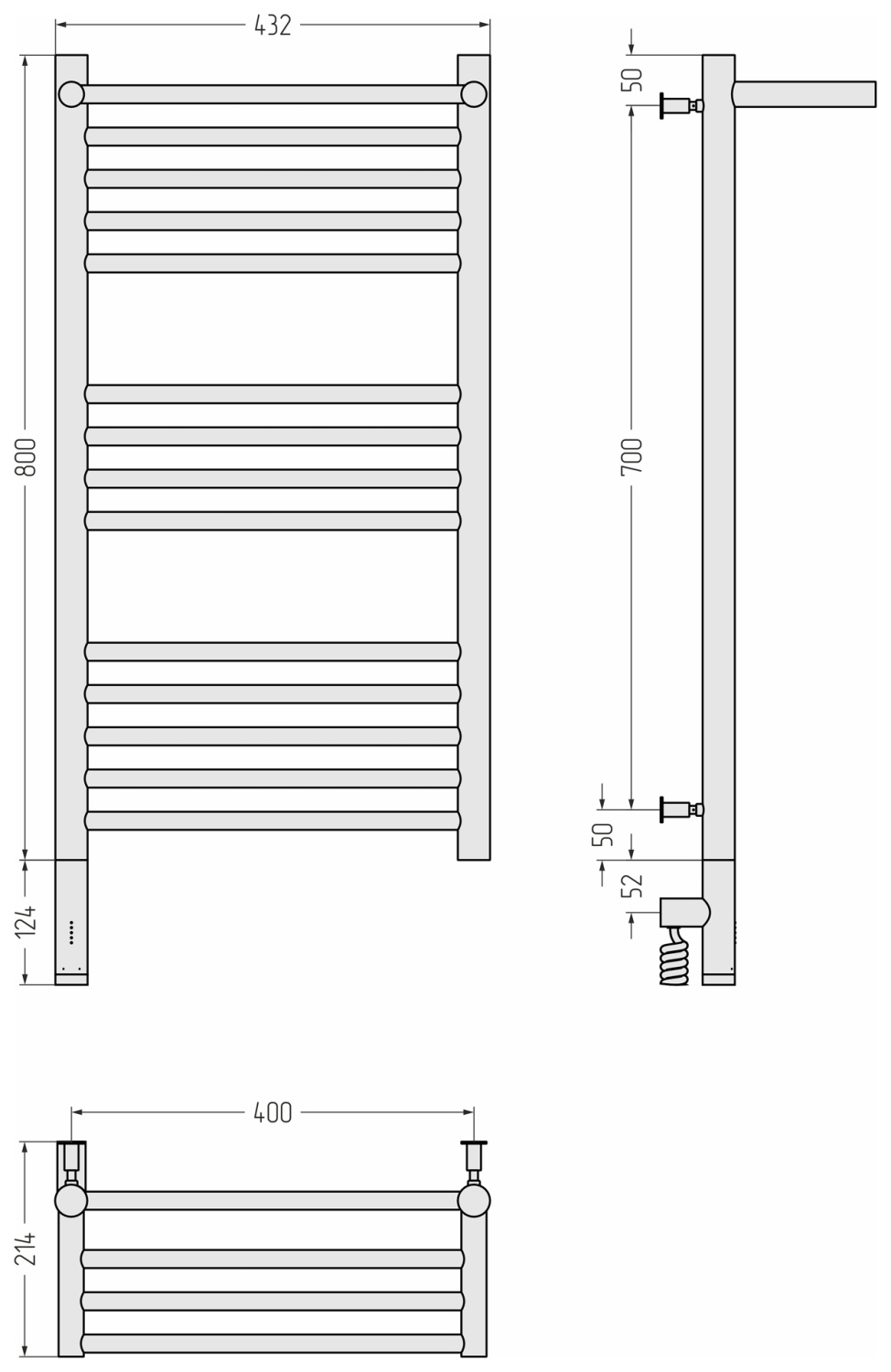 Сунержа Богема 3.0 с 1 п. Полотенцесушитель электр. 43,2x92,4h см, левое, мат. золото 032-5806-8040