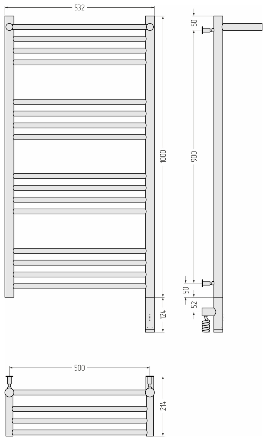 Сунержа Богема 3.0 с 1 п. Полотенцесушитель электр. 53,2x112,4h см, прав., мат. золото 032-5807-1050