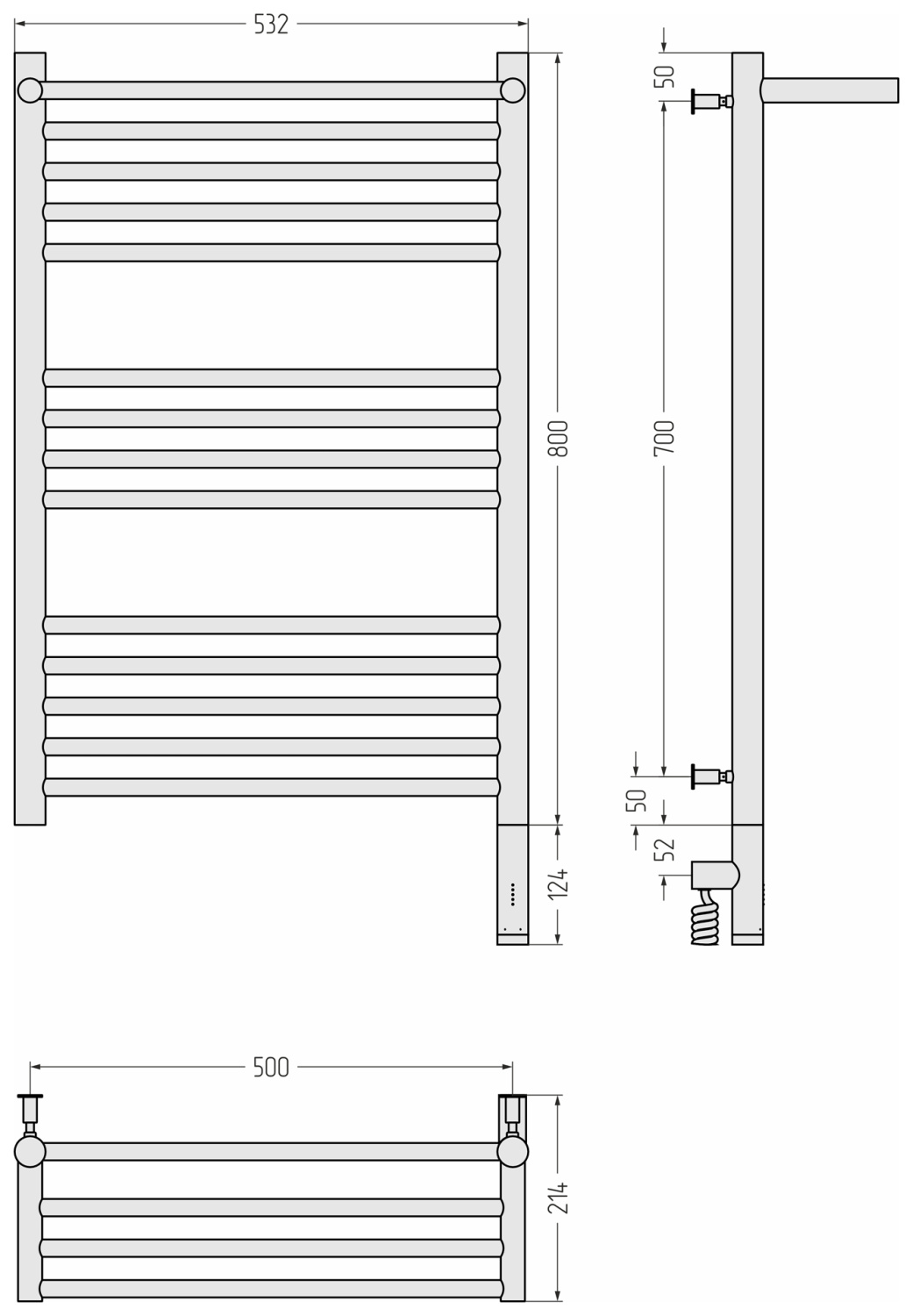 Сунержа Богема 3.0 с 1 п. Полотенцесушитель электр. 53,2x92,4h см, правое, мат. золото 032-5807-8050