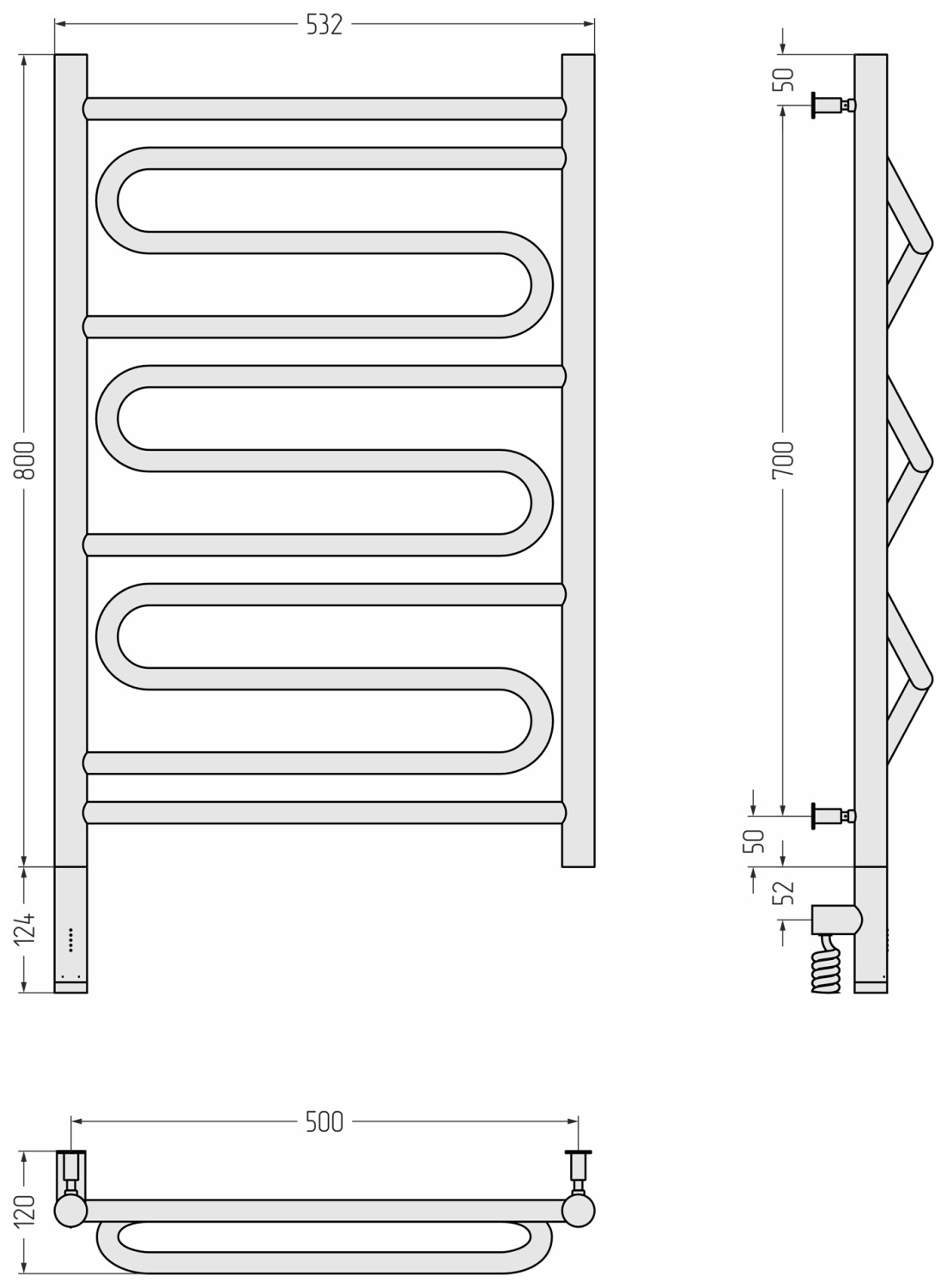Сунержа Элегия 3.0 Полотенцесушитель электрический 53,2x92,4h см, левое, мат. золото 032-5818-8050