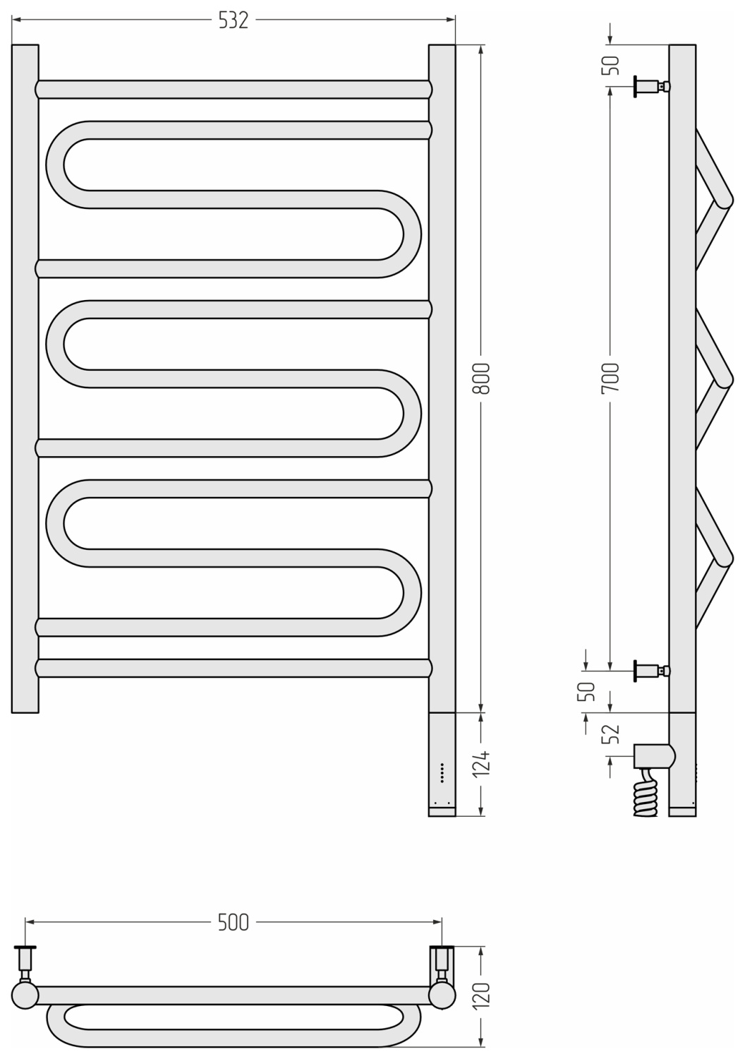 Сунержа Элегия 3.0 Полотенцесушитель электрический 53,2x92,4h см, правое, мат. золото 032-5819-8050