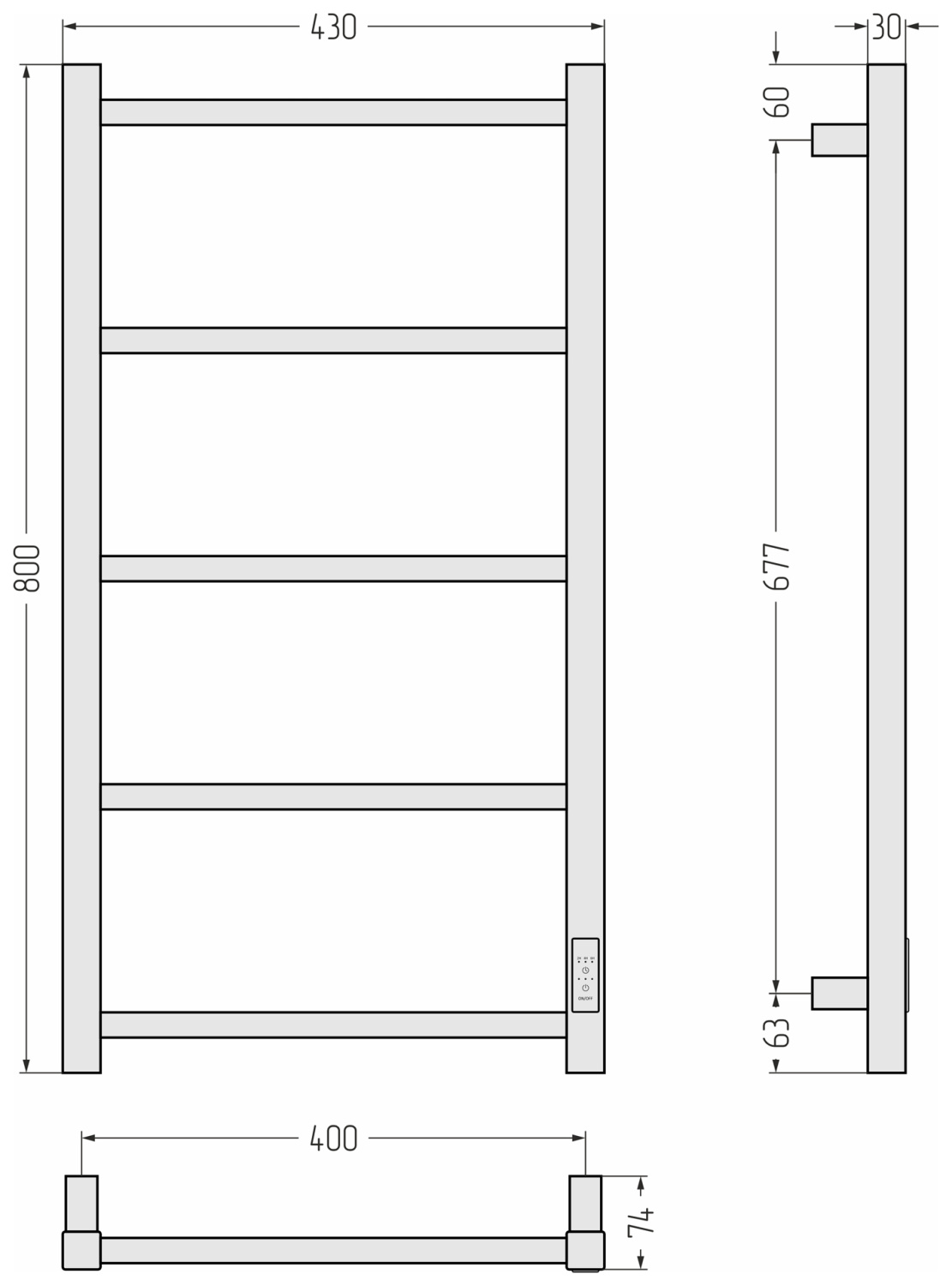 Стилье Формат 26 Полотенцесушитель электрический 43x7,4x80h см, цвет: черный матовый 31526-8040