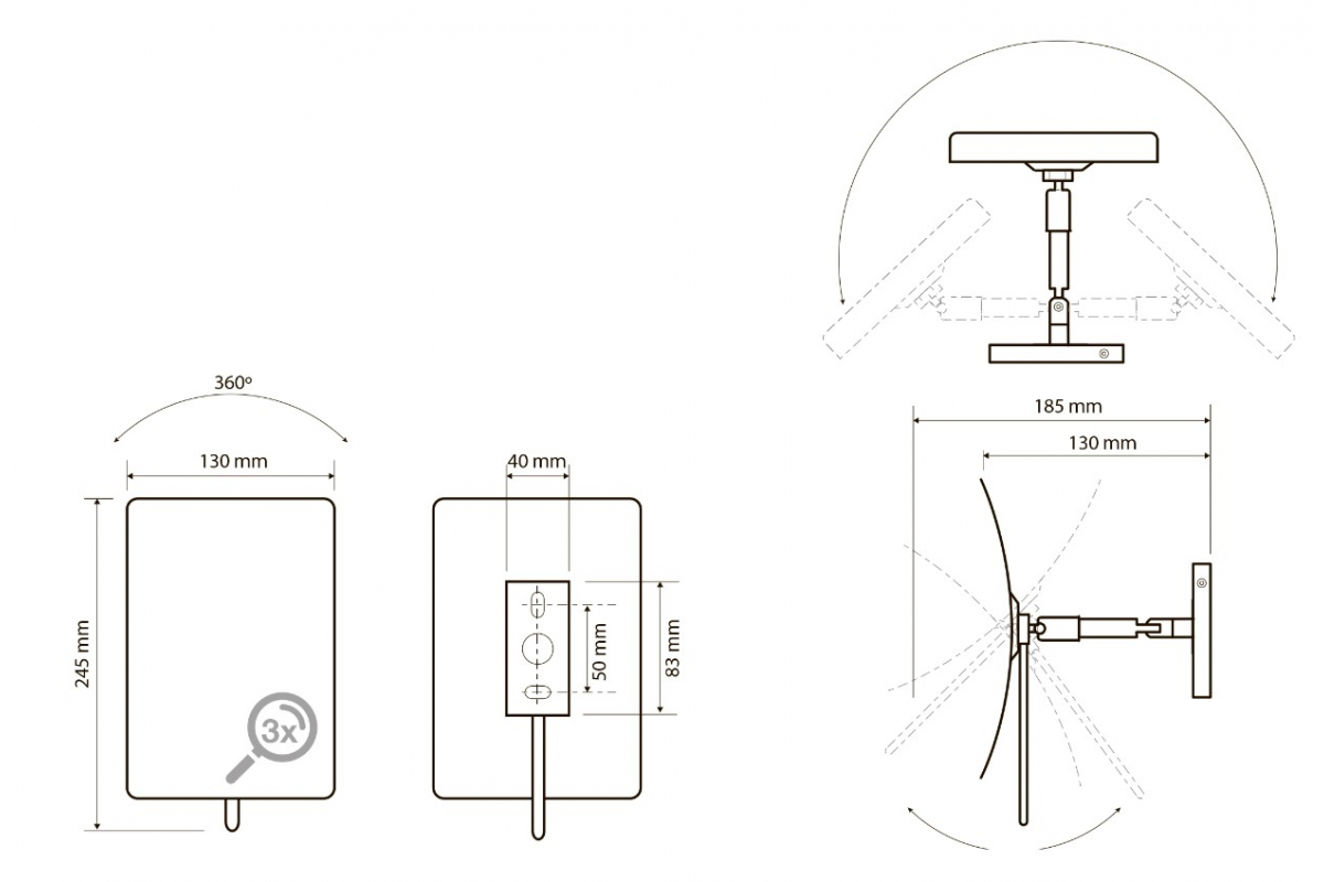 Bemeta Косметическое зеркало, подвесное, 3х кр. увелич., 13x24h см, цвет: хром 116201222