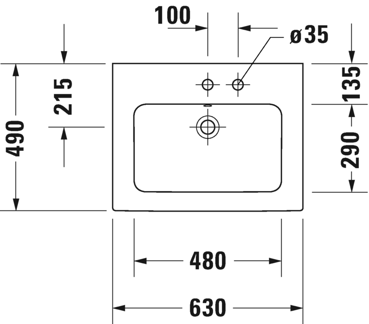 Duravit Me by Starck Раковина подвесная прямоугольная с 1 отв 63x49x18h см, цвет: белый 2336630060