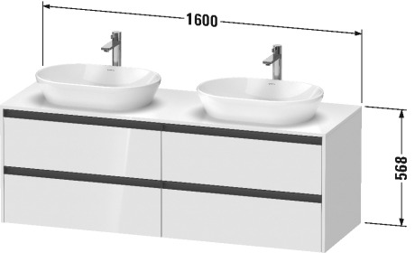 Duravit Ketho.2 Тумба под раковину слева 160x55x56,8h см, цвет: графит супермат. K24899L80800000