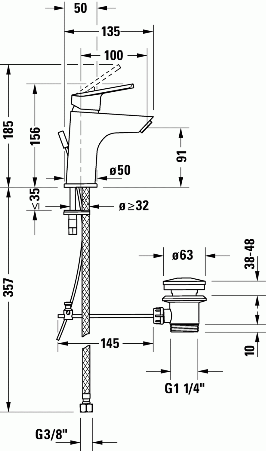 Duravit No.1 Смеситель для раковины S FreshStart, с донным клапаном, цвет: хром N11011001010