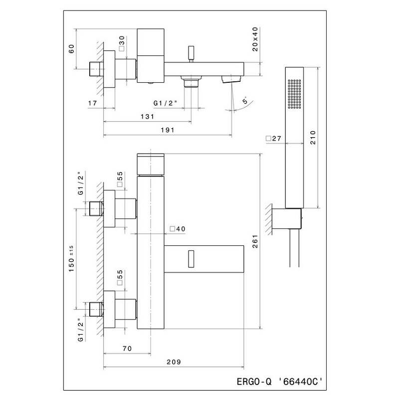 Kerama Marazzi Futura Смеситель для ванны и душа, дл.излив. 20,9 см, цвет: черный 66440CKM.01.093