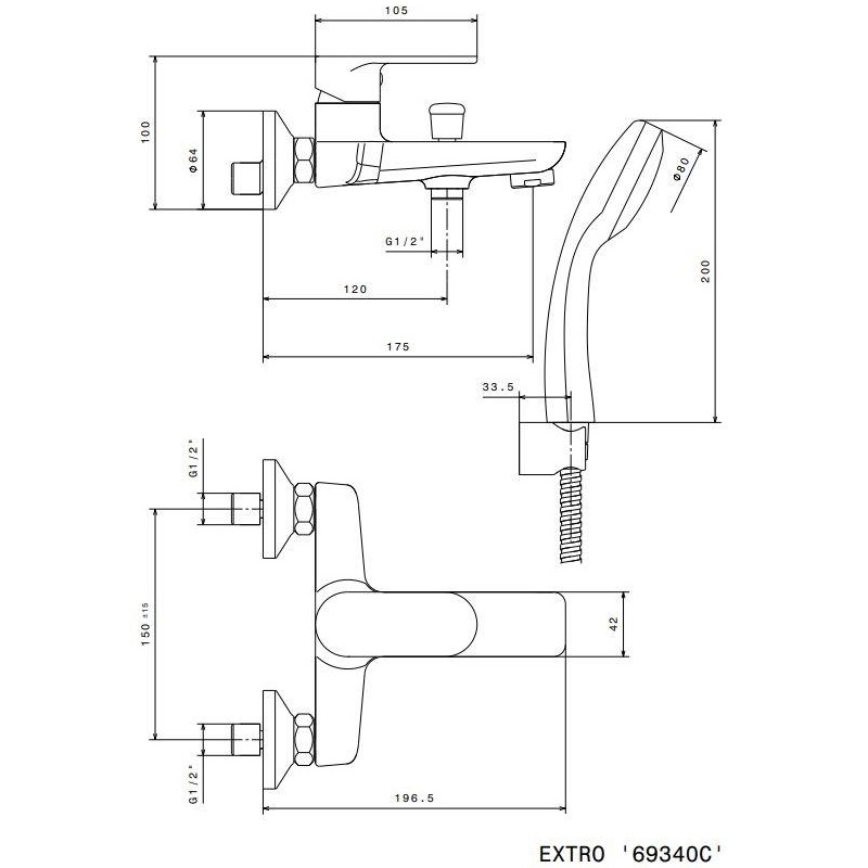 Kerama Marazzi Piano Смеситель для ванны и душа, дл.излив. 17,5 см, цвет: хром 69340CKM.21.018