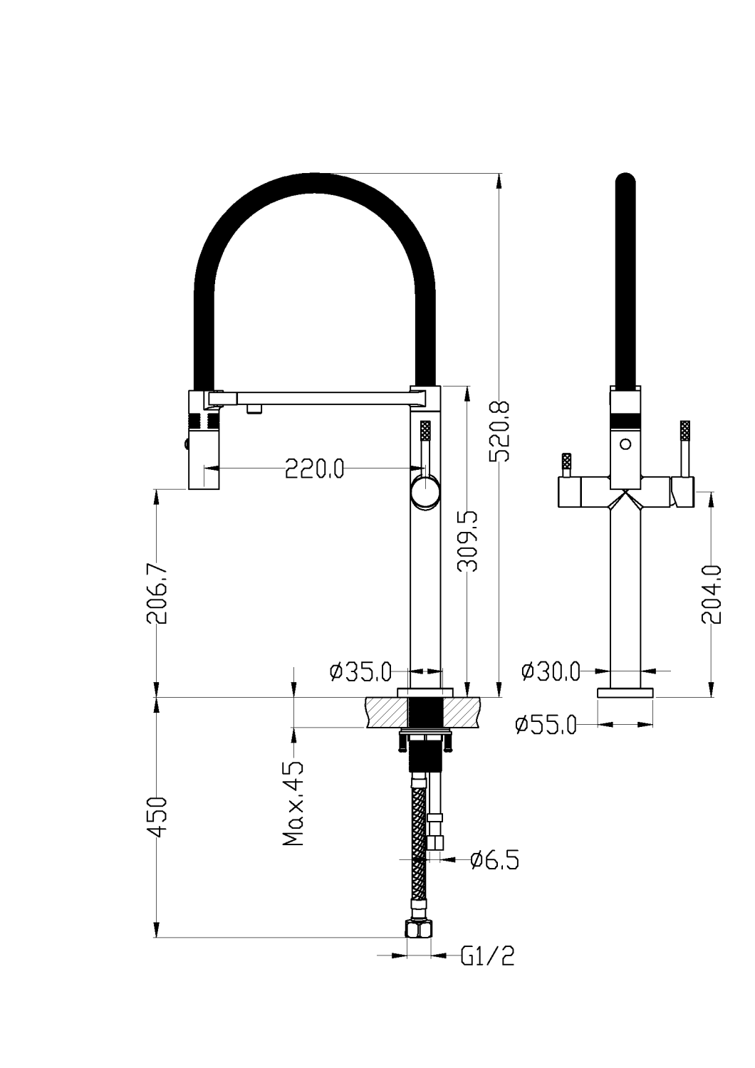 Boheme Uno Смеситель для кухни с возм. подключения фильтра, длина излива 22 см, цвет: gun metall 115-GM