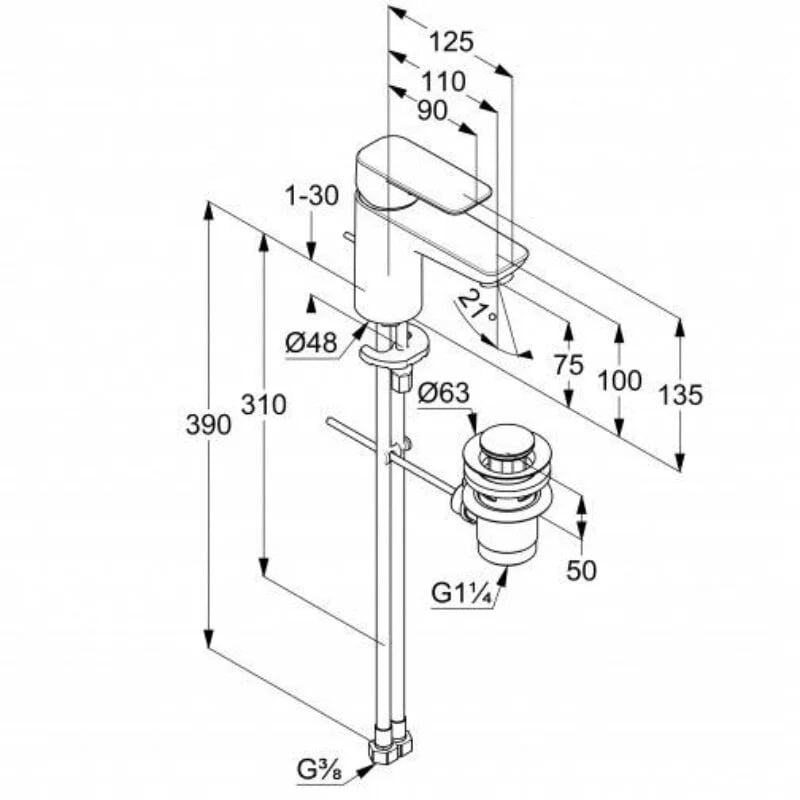 Kludi Pure&Style Смеситель для раковины, c д/к, длина излива 11 см, цвет: черный матовый 403823975