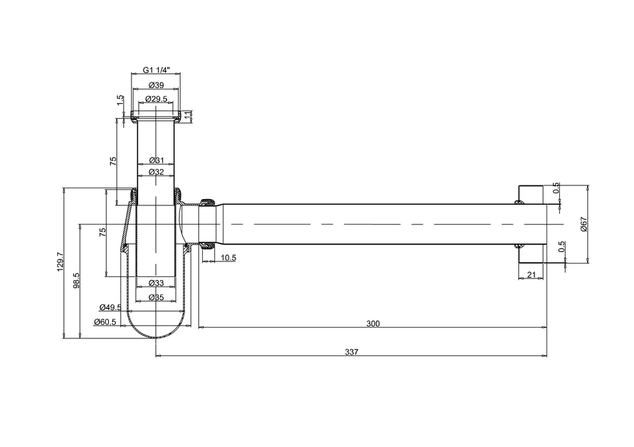 Burlington Gold Сифон для раковины латунный, традиционый, цвет: золото глянцевое W14 GOLD