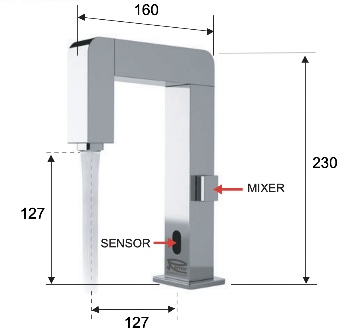 Remer Sensor Смеситель сенсорный для раковины, без д/к, высота излива 12,7 см, цвет: cromo SE18