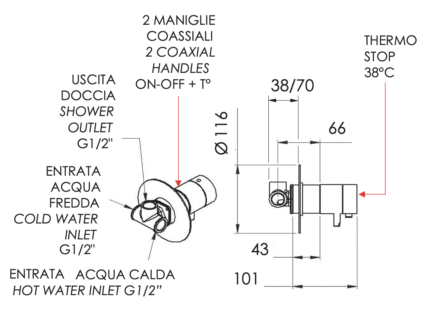 Remer Elegance Термостат для душа встраиваемый на 1 потребителя, с встраиваемой частью, цвет: cromo NT30