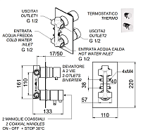 Remer Elegance Термостат для ванны встраиваемый на 2 потребителя, с встраиваемой частью, цвет: cromo NT92Q