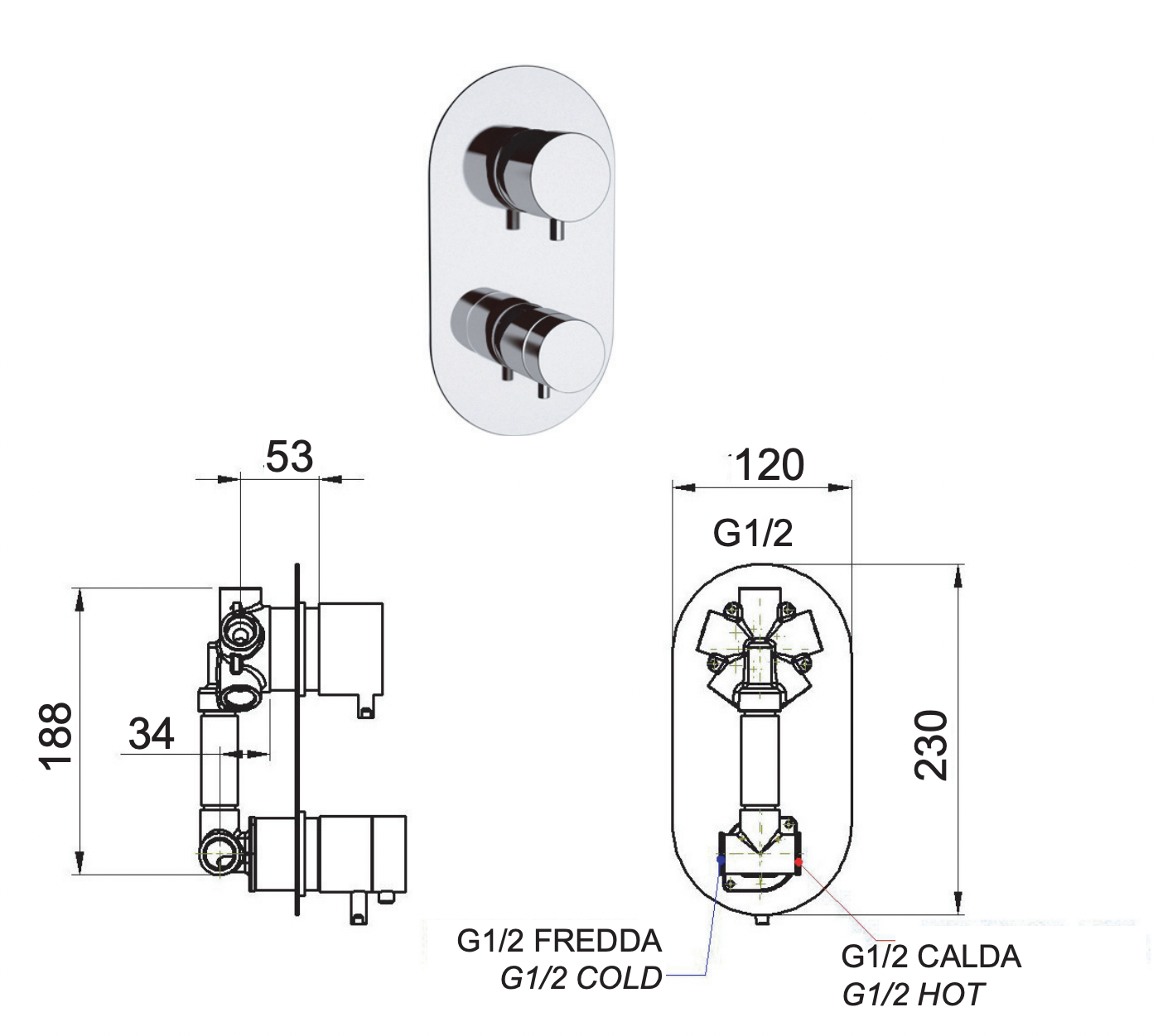 Remer Elegance Термостат для ванны встраиваемый на 4 потребителя, с встраиваемой частью, цвет: cromo NT94
