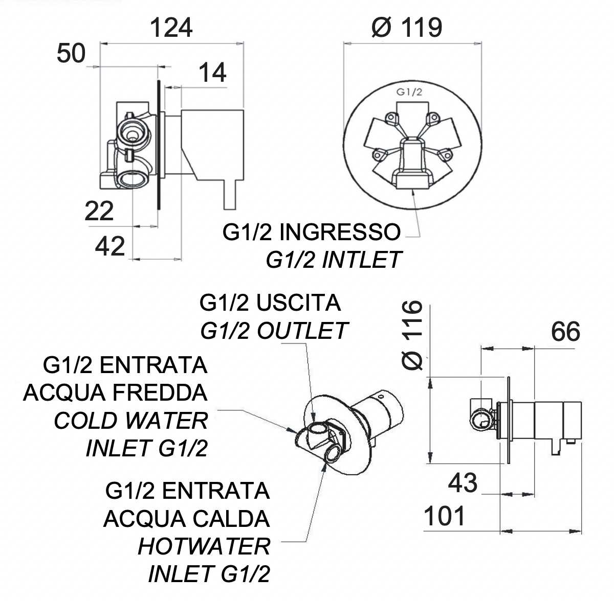 Remer Elegance Термостат для ванны встраиваемый, 4 потребителя, с скрытой частью, цвет: cromo NT94C