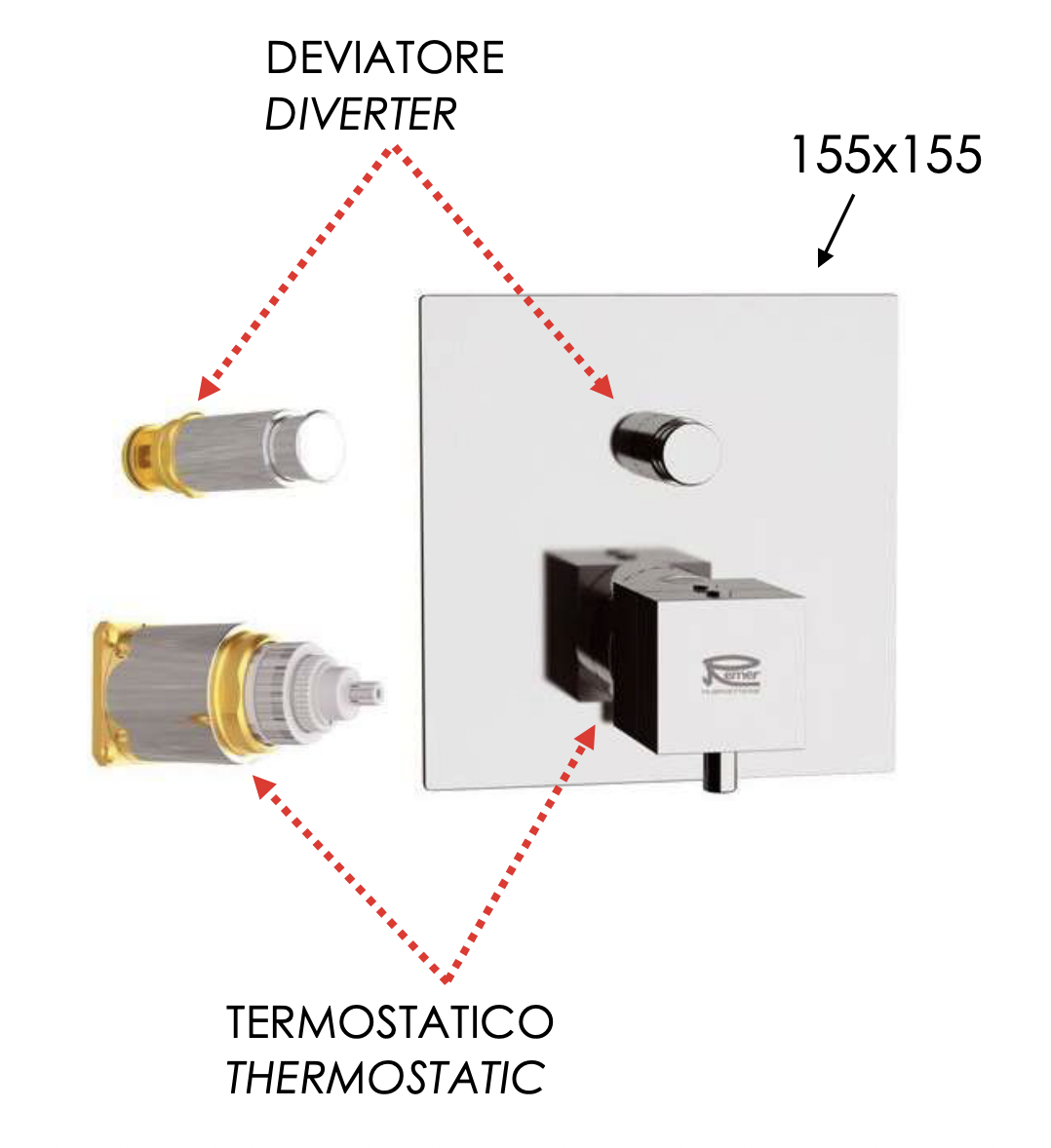 Remer Q-Elegance Термостат для ванны встраиваемый, 2 потребителя, внешняя часть, цвет: bianco opaco QT09KBBO