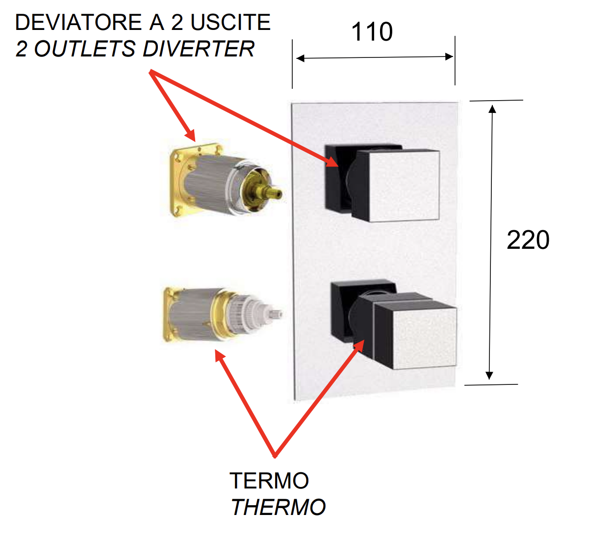 Remer Q-Elegance Термостат для ванны встраиваемый на 2 потребителя, внешняя часть, цвет: oro lucido QT92KBDO