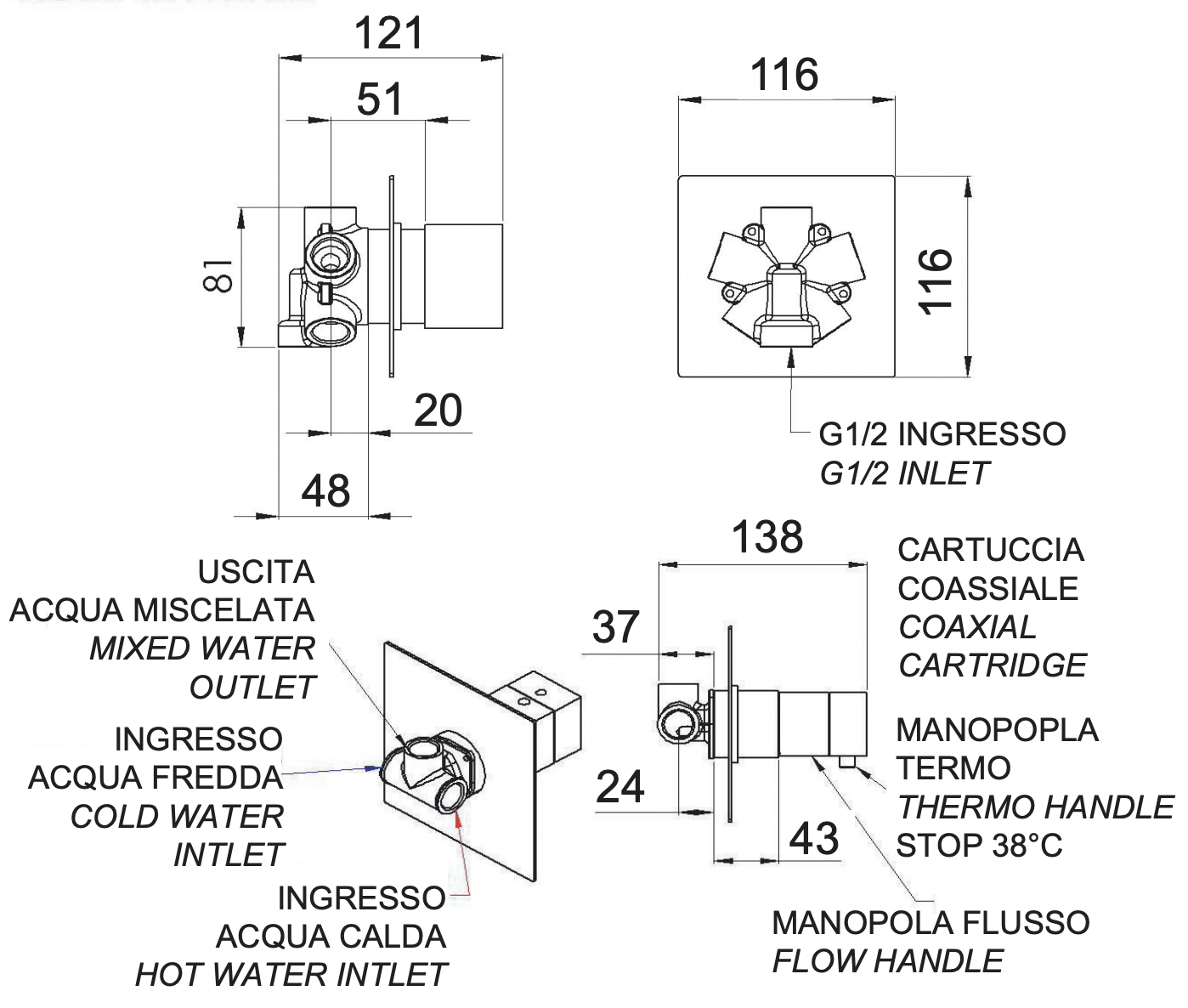Remer Q-Elegance Термостат для ванны встраиваемый, 5 потребителей, с скрытой частью, цвет: cromo QT95C